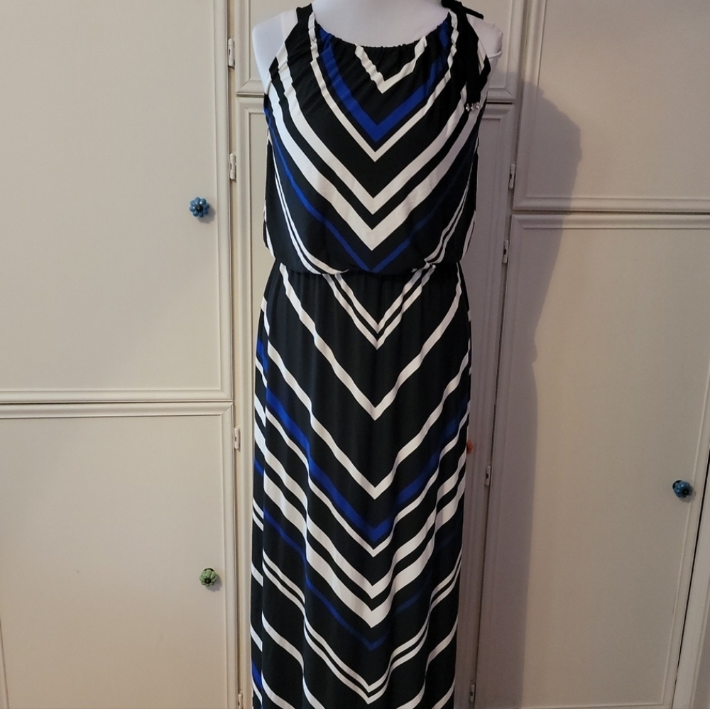 Alfani Black, Blue, White Chevron Maxi Dress